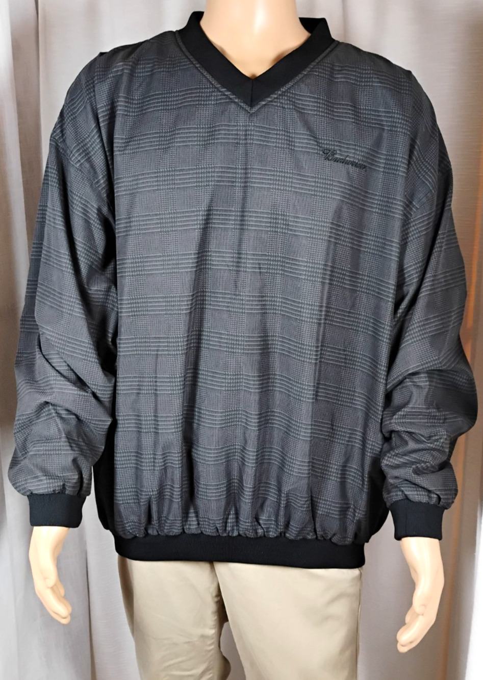 Vintage Budweiser Golf V Neck Pullover Plaid Windbreaker Men's 2X Monochrome